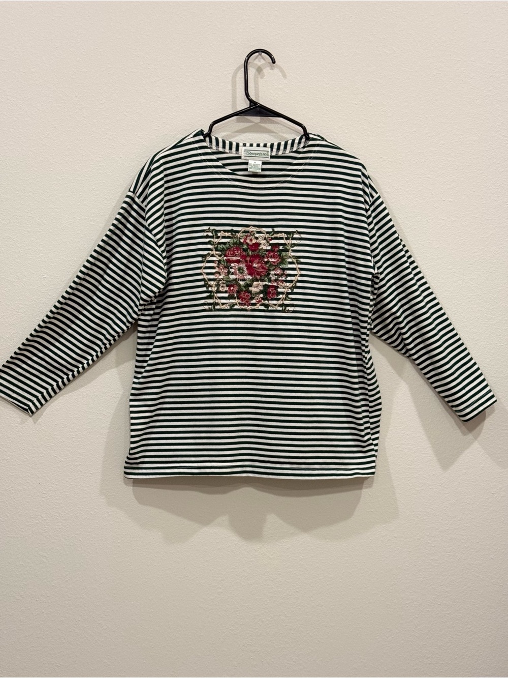 Vintage Striped Embroidered Boho Long Sleeve Size Medium